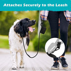 PetBonus Dog Poop Bag Holder, Portable Pet Waste Bag Dispenser, 2 Pouches for Treats and Walking Accessories, Fit All Leashes, Includes 1 Roll of Dog Poop Bags (Black)
