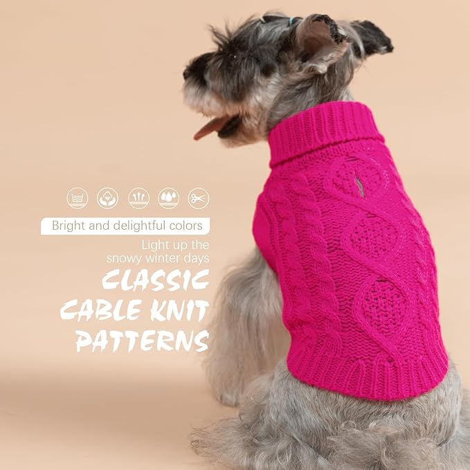 BINGPET Thermal Knitted Dog Sweater for Small Medium Large Dogs,Winter Dog Cat Coat Warm Sweartershirts Outfits,Classic Cable Knit Turtleneck Pullover Dog Jumper Coat Warm Sweartershirts(Rosered,S)