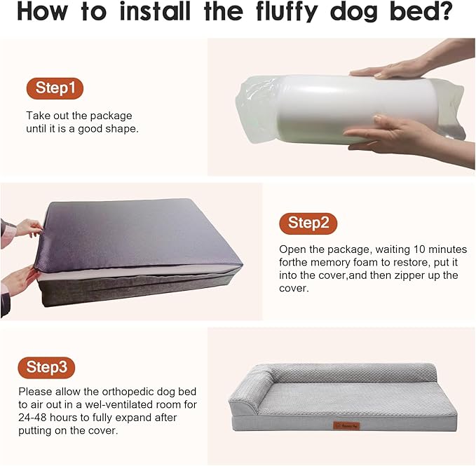 Orthopedic Dog Bed Medium Size Dog, Memory Foam Pet Bed for Medium Dogs, Washable Removable Cover, Nonskid Bottom, Waterproof, 35x23x6 Inches, Light Grey