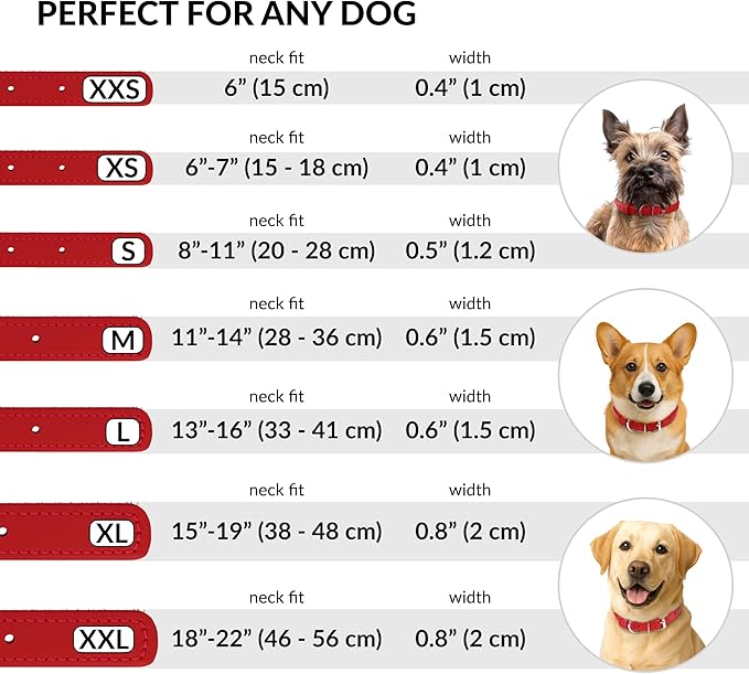 CollarDirect Rolled Leather Dog Collar, Soft Padded Round Puppy Collar, Handmade Genuine Leather Collar Dog Small Large Cat Collars 13 Colors (6-7 Inch, Red Textured)