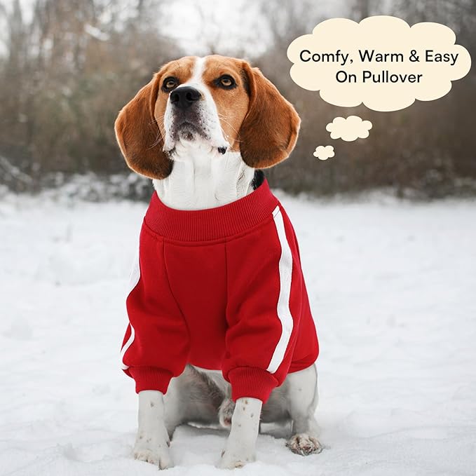 Queenmore XS Christmas Dog Sweater, Cozy Fleece Dog Sweatshirt, Warm Winter Fleece Jacket for Small, Medium & Large Dogs with Leash Hole/Reflective Stripes Red