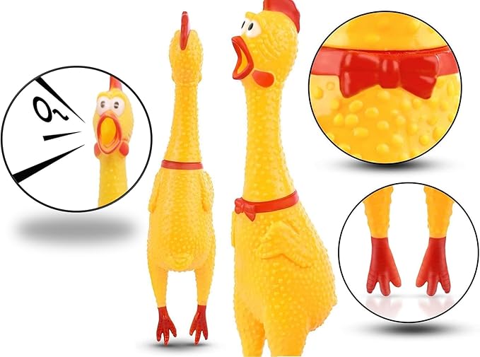 HEALTH & OUTDOORS Rubber Chicken Squeeze Squawking Chicken (2 Pack), 12-Inch Yellow Screaming Chicken Dog Toys, Prank Noise Maker Dog for Silly Novelty Party Favors, Games