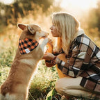 E-Clover Fall Dog Bandana & Matching Scrunchie-Orange Black Dog Bandanas Plaid Pet Scarf Bib for Small Dogs Puppy Girl Boy Owner Gift Orange