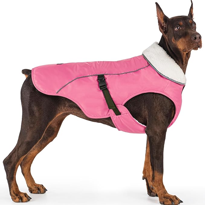EMUST Dog Winter Coat, Thick Windproof Dog Jacket, Pet Winter Vest for Small/Medium/Large Dogs, Pink, XXL