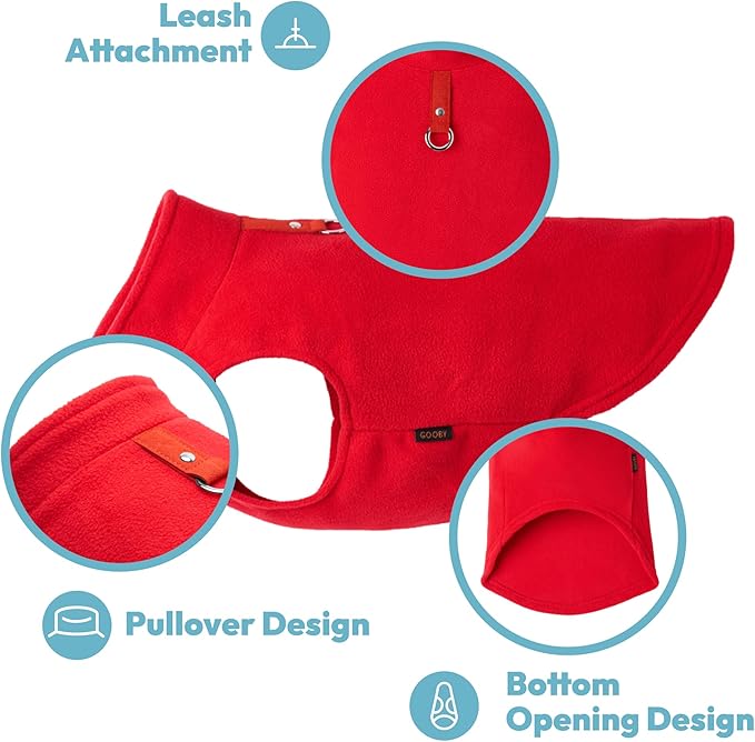 Gooby Fleece Vest Dog Sweater - Pink, Large - Warm Pullover Fleece Dog Jacket with O-Ring Leash for Small to Medium Dogs