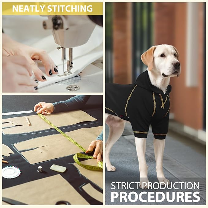 Basic Dog Hoodie Sweatshirts, Pet Clothes Hoodies Sweater with Hat and Leash Hole, Soft Cotton Outfit Coat for Large Medium Small Dogs, Black (X-Large)
