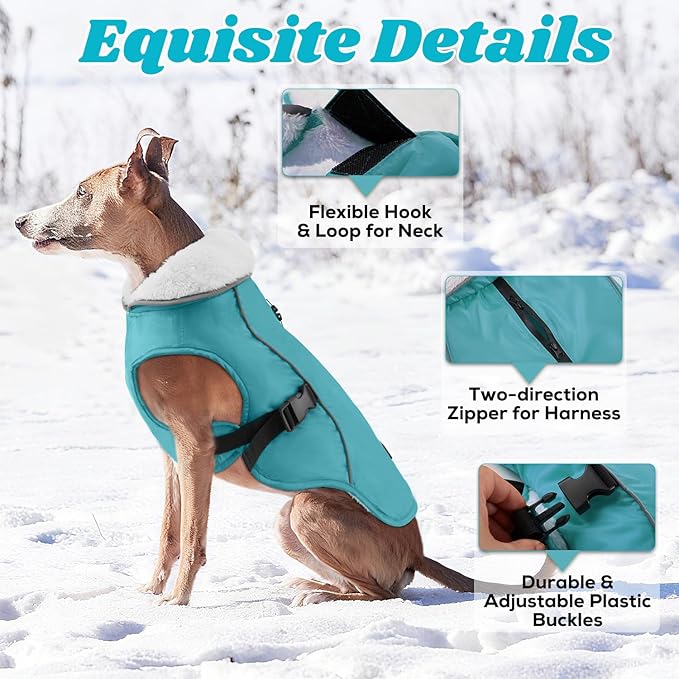 EMUST Dog Jacket Winter, Cozy Windproof Pet Jacket for Cold Weather, Solid Color Dog Vests for Winter for Medium Dogs, Turquoise, M