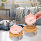 3PCS Elevated Cat Bowls,Wide Raised Ceramic Pet Dishes with Bamboo Stand, Whisker Friendly Pet Water or Food Plates Feeding Station for Indoor Small Dogs, Kitten (Pink(3PCS))