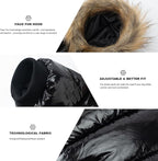 PINA Dog Winter Coat with Faux Fur Hood, Windproof and Warm, Suitable for Small to Large Dogs, Black, XL