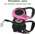 Retractable Heavy Duty Dog Leash - 16FT Pink, Tangle-Free Nylon Tape, Anti-Slip Handle, Waste Bag Dispenser for Small Dog or Cat up to 26 lbs