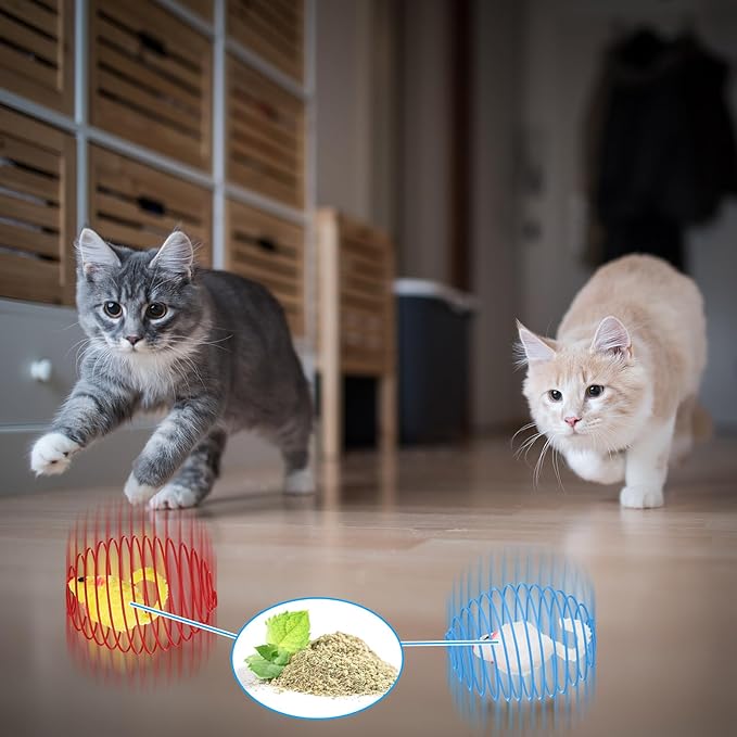 Jecery 5 Pcs Halloween Cat Spring Balls Toys Stretchable Rolling Balls Colorful Playful Coils Interactive Spring Action Toy Caged Rats for Kitten Cat Pet Supplies(Catnip Rats,Multicolor,5 Pcs)