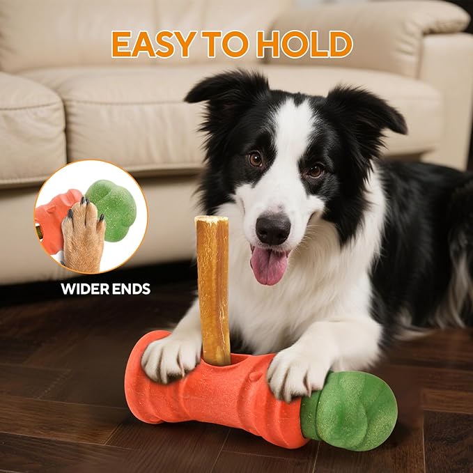 Cute Carrot Bully Stick Holder for Medium Large Breeds, Heavy Duty Dog Chew Holder for Aggressive Chewers, Safety Device to Prevent Choking