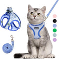 Cat Harness and Leash Set, Soft and Breathable Vest with Reflective Strip, Escape Proof Kitten Harness, Easy to Wear for Cats Walking and Traveling (Blue, XXS)