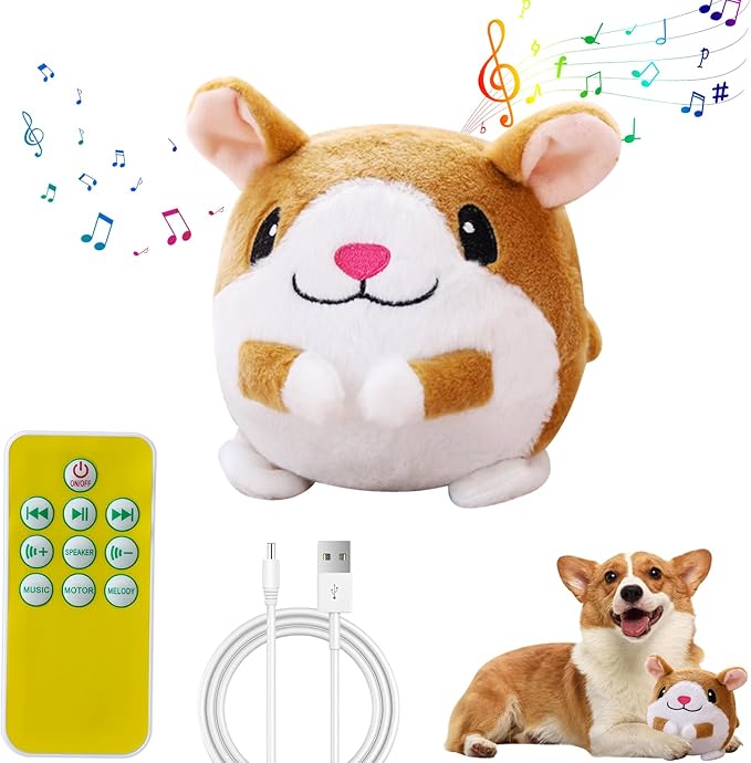 Interactive Plush Dog Toys, Interactive Puppy Toy Bouncing Rolling Dogs Ball Remote Control Dogs Toys with Music,Self Moving Pet Toy for Small/Medium/Large Bored Dog to Keep Them Busy(Hamster)