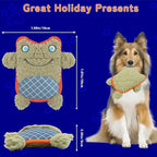 Crinkle Dog Toys Squeaky Plush No Stuffing Cute Puppy Stuffless Tough Rop Pull Toy, Fun Dog Stuffed Animals Durable Chew Set for Small Medium Large Pup (Large, Green Frog)