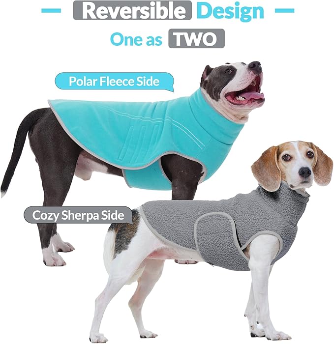 ROZKITCH Reversible Warm Dog Sweater Coat Jacket Thickened Thermal Sherpa Sweaters Reversible Fleece Vest Pet Clothes with 2 Sides for Cold Weather Winter for Giant Breeds Bluegreen 5XL