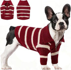 Small Dog Sweater with Zipper, Knitted Striped Pullover Dog Clothes for Cold Weather, Thick Warm Cozy Stretchy Sweater for Chihuahua, Bulldog, Dachshund, Pug(Red & White Strip, M)