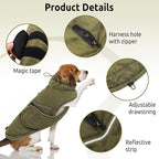 Peferhouse Warm Winter Coats for Large Dogs - Male, Cold Weather Coat with Windproof Reflective Jacket, Thick Dog Vest Jacket in ArmyGreen, 3XL