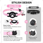 Airtag Cat Collar Breakaway, Cute GPS Cat Tracker Collars with Air Tag Holder, Safety Cat Collars with Bell & Pendant for Girl Boy Cats, Pink