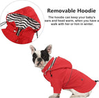 Morezi Dog Zip Up Raincoat with Reflective, Rain/Water Resistant, Adjustable Drawstring, Removable Hood, Raincoats with Legs 8lbs to 80lbs Available - Red - M