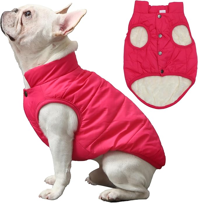 2 Layers Fleece Lined Warm Dog Jacket for Winter Cold Weather,Soft Windproof Large Dog Coat,Pink XXL