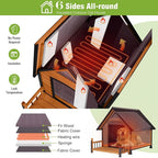 GUTINNEEN Outdoor Heated Dog House Anti-Bite Weatherproof Dog Kennel Puppy Shelter Indoor with Heating Pad, All-Around Insulated Liner and Porch for Large Breed, 45" D x 32.9" W x 32.6" H (Brown)