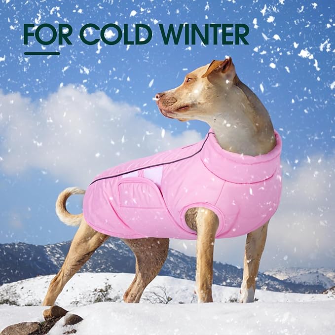 Kuoser Dog Jacket, Dog Coats for Large Dogs Winter Waterproof, Reflective Doggie Vest with Leash Hole, Cold Weather Coats Pet Snow Jacket for Labrador Beagle, Pink XL