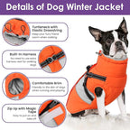 SUNFURA Dog Jacket, Large Dog Coat with Harness Built in, Warm Pet Winter Jacket Zippered Snow Coat with Furry Collar, Waterproof Fleece Snowsuit for French Bulldog, Orange L