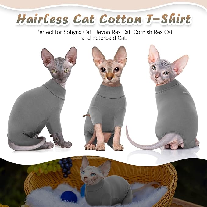 ROZKITCH Clothes for Cats, Breathable Jumpers for Sphynx Only, Soft Coat with Four Legs, Warm Sweater T-Shirt Pajamas Jumpsuit Vest Cornish Rex, Devon Rex, Peterbald Grey 2XL