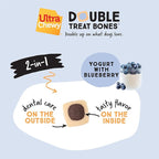 Ultra Chewy Yogurt with Blueberry Double Treat Bones: Long-Lasting Dog Treats Made in USA for Large and Small Breeds, Highly Digestible (24 Count)