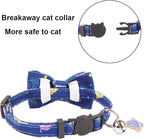 ADOGGYGO Cat Collar Breakaway with Cute Bow Tie Bell, 2 Pack Kitten Collar with Removable Bowtie, Universe Dinosaur Bowtie Collar for Cats (7.5"- 10.5")