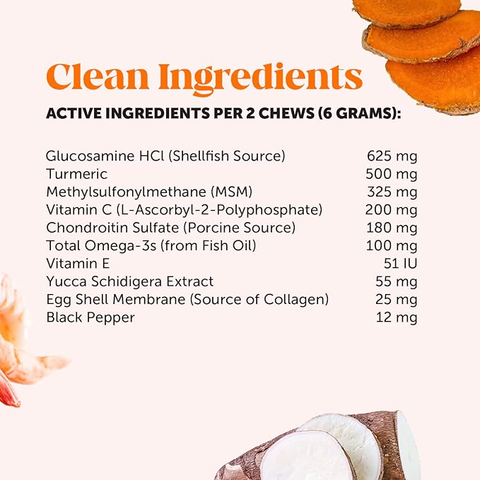 Pet Honesty Hip & Joint Health Soft Chews for Dogs, Joint Supplement with Glucosamine Chondroitin, MSM, Turmeric, Joint Support + Mobility, May Reduce Occasional Discomfort (Chicken 90 Count)