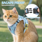 PUPTECK Cat Harness and Leash Set Escape Proof Reflective Cat Walking Harness Adjustable Soft Breathable Mesh Vest for Small Pets, Blue Sharks, M