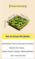 Interactive Cat Scratch Box with Nail File & Slow Feeder - Puzzle Enrichment Toy for Indoor Cats Mental Stimulation