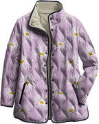 LIZALIG Women's Cropped Puffer Jacket Lightweight Floral Print Long Sleeve Padded Quilted Puffy Cardigan Coat