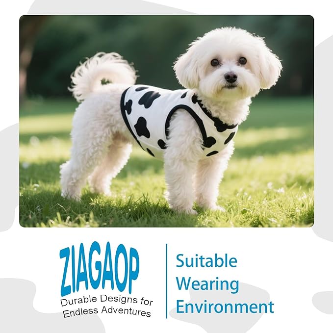 Adorable Cow Print Dog Shirts – Lightweight, Cozy Outfit for Small to Medium Dogs, Soft & Snuggly Pet Wear for Everyday Comfort and Cuteness.Back & M