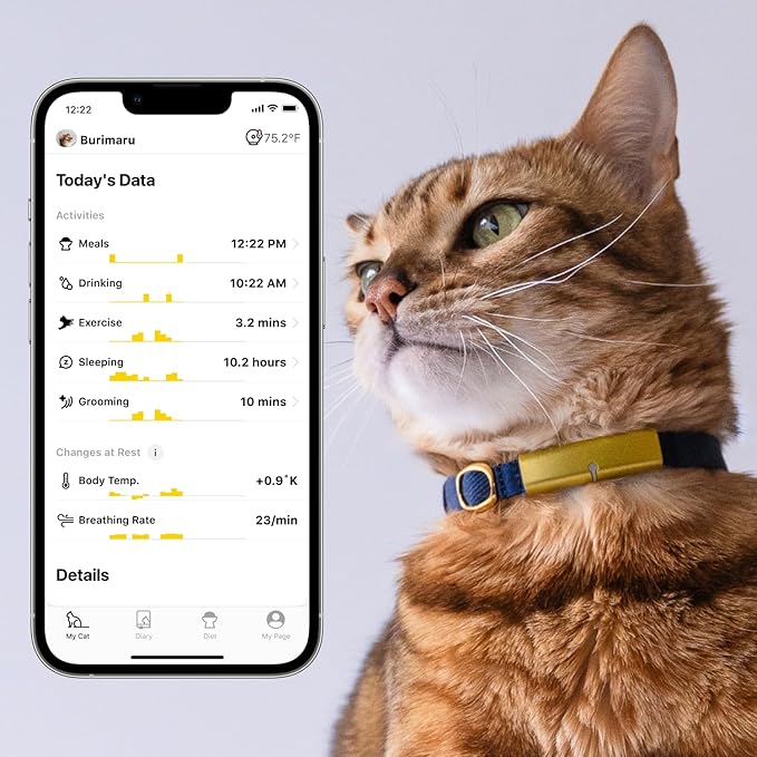 Health Tracker for Cats - Smart Cat Collar with Safety Breakaway Buckle for Indoor Cats, Wellness Alerts, Real-time Monitoring (Kimono (Ume),M)