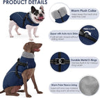 AOFITEE Dog Coat for Large Dogs, Waterproof Dog Jacket with Harness Built in, Warm Fleece Pet Puffer Jacket with Zipper, Cold Weather Coats for Dogs Outdoor, Reflective Pet Snowsuit, Blue XL