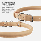 CollarDirect Rolled Leather Dog Collar, Soft Padded Round Puppy Collar, Handmade Genuine Leather Collar Dog Small Large Cat Collars 13 Colors (8-11 Inch, Beige Smooth)