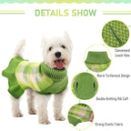 Dog Sweater Dress Plaid Knitwear for Small Medium Dogs Warm Puppy Pet Turtleneck Stretch Pullover Cute Fall Winter Vest Clothes with Leash Hole for Christmas (Green, S)