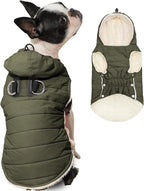 Fleece Lining Dog Hoodie with Harness Built in,Extra Warm Medium Dog Jacket in Winter Doggie Coats with Drawstring Hooded,Green XL