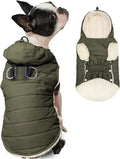 Fleece Lining Dog Hoodie with Harness Built in,Extra Warm Small Dog Jacket in Winter Puppy Coats with Drawstring Hooded,Green M
