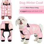 AOFITEE Dog Coat, Waterproof Dog Winter Jacket, Warm Fullbody Dogs Snowsuit, Winter Coat for Small Dogs, Zip Up Pet Puffer Jacket Fleece Vest, Outdoor Reflective Cold Weather Pet Coats, Pink L