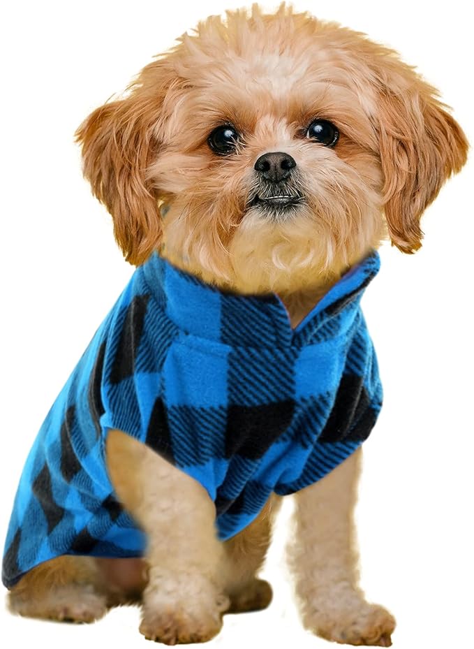 KAMA BRIDAL Spring Autumn Winter Coat Pullover Fleece Vest for Cats Small and Medium Dogs Thin Sweater Blue & Black Plaid (Blue, XXS)