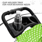 MoNiBloom 3 Wheels Pet Dog Cat Stroller for Small Medium Dogs Cats, Foldable Jogger Stroller w/Storage Basket and Cup Holder, Lawn Green Polka Dots