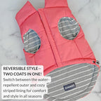 DJANGO Puffer Dog Coat – Warm Winter Dog Jacket & Water-Repellent Insulated Puffer Vest with Striped Lining, Harness Hole, Adjustable Fit for Small & Medium Dogs, Dachshunds – Rose Petal Pink, Small