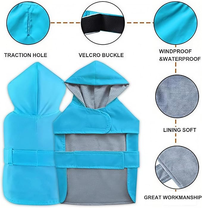 Dog Raincoat Small Dog Rain Jacket Poncho Waterproof Pet Rain Suit for Puppy Small Dogs Cats Double Layer Breathable Lining Hooded Leash Hole Adjustable,Blue,XS