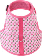 Mile High Life Dog Harness, Air Mesh Floral Vest Harness for 20 lbs Small Dogs & Cats, Easy Get on Adjustable Easy Closures Both Neck and Chest(Pink Flower, M Chest 18"-20")
