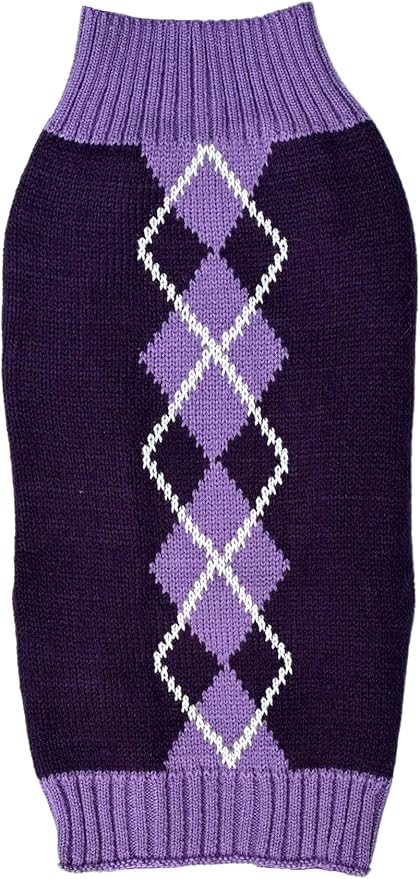 Argyle Knit Pet Sweaters Clothes for Medium Dogs, Classic Purple Large (L) Back Length 16"