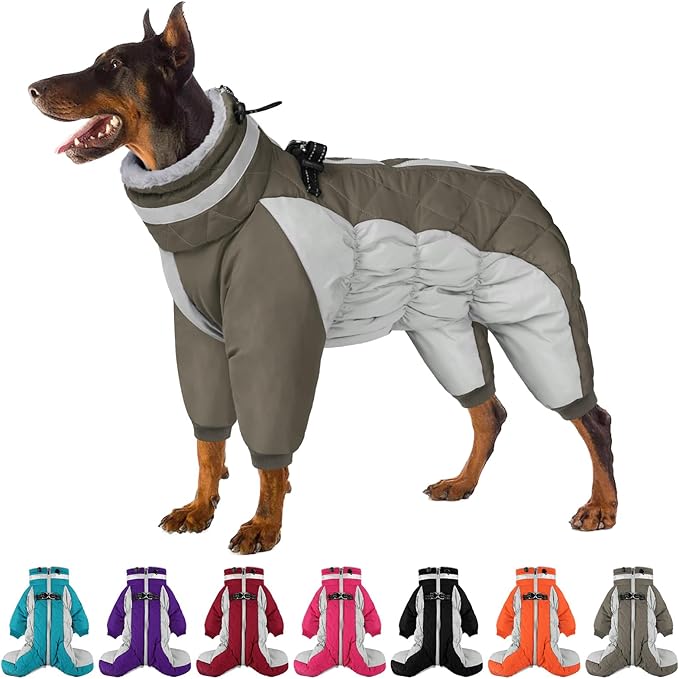 SUNFURA Full Body Dog Coat - Warm Fleece Jacket for Small Dogs, Turtleneck Winter Coats with Harness, Reflective Dog Snowsuit Windproof Puffer Jackets with Legs for Chihuahua, Yorkie, Army Green XS